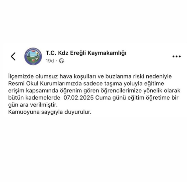 TAŞIMALI EĞİTİME 1 GÜN ARA 07.02.2025